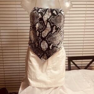 Just Polly Snakeskin Print Strapless Top